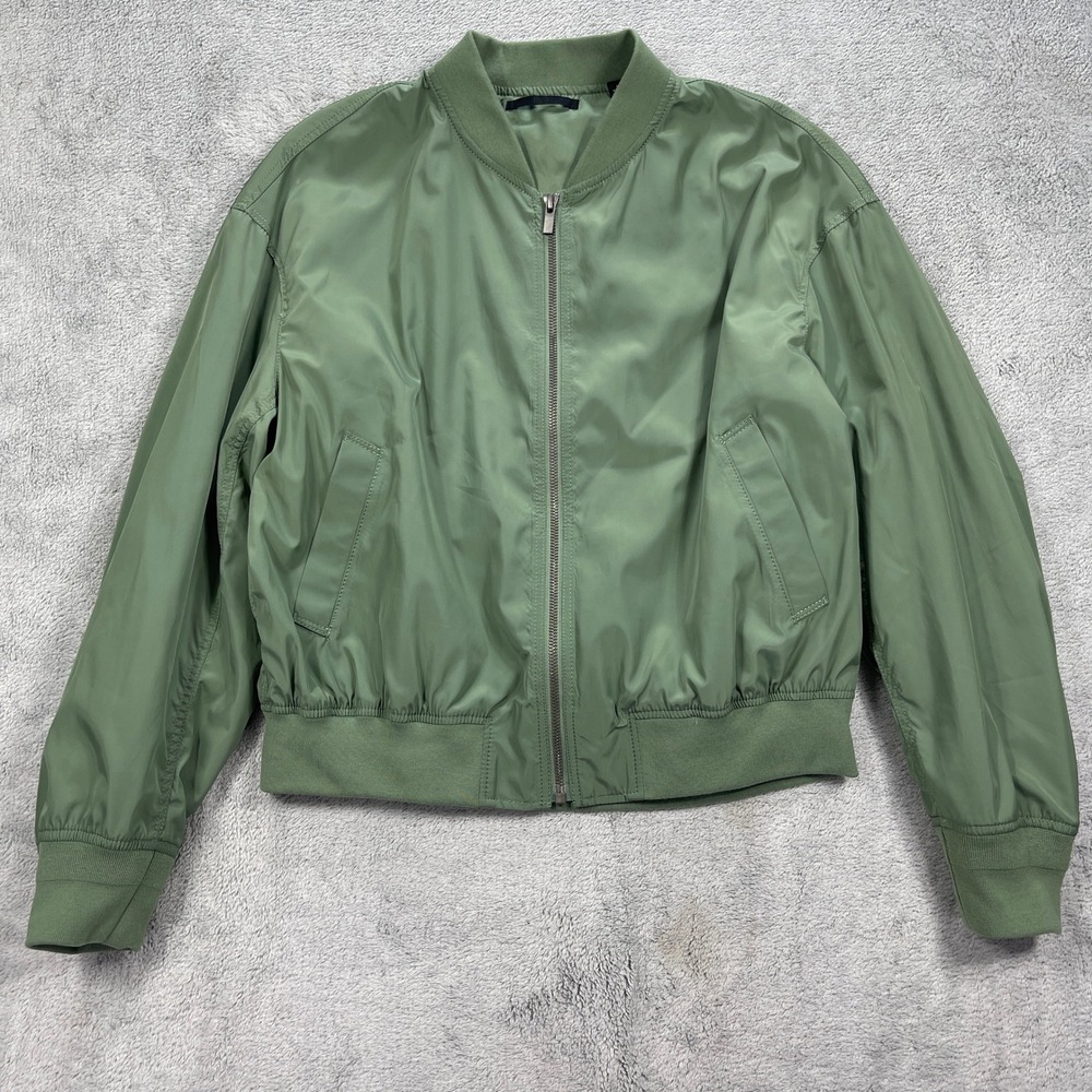 Uniqlo Bomber Jacket Women S Green MA-1 Flight Jacket Full Zip Ribbed Trim